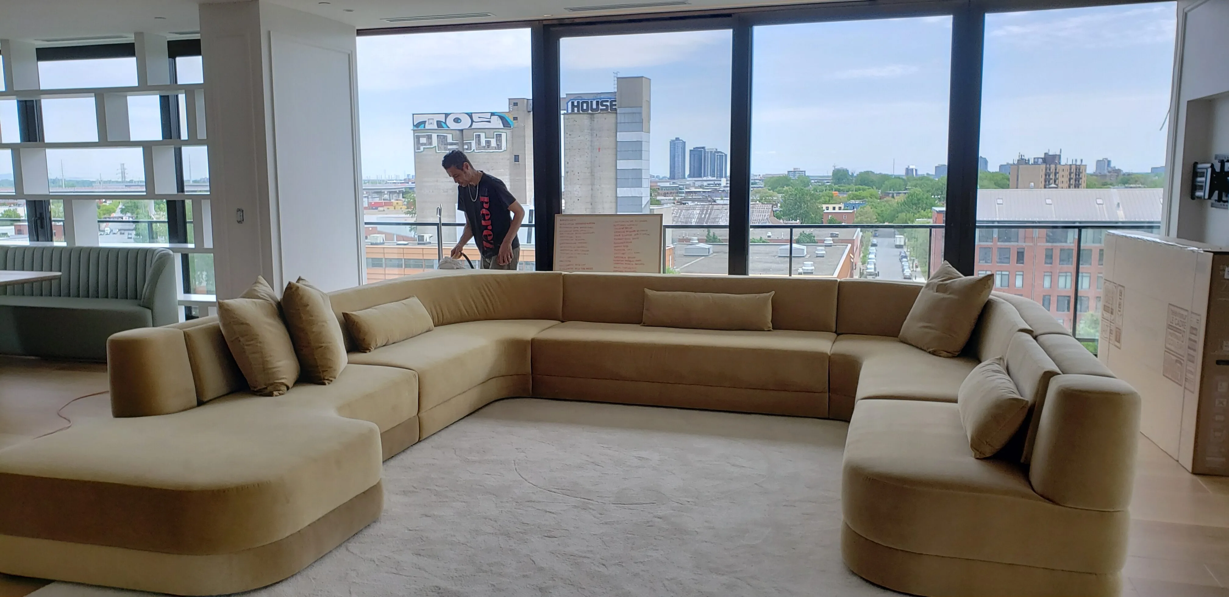 Custom upholstered sectional sofa built by Meubles Ciano